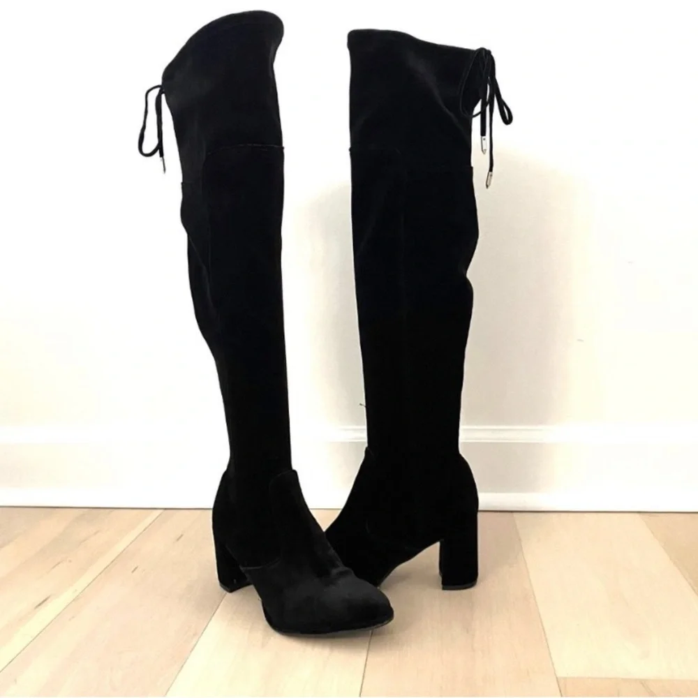 NWOT Marc Fisher Over The Knee Black Velvet block heal Boots size 7.5